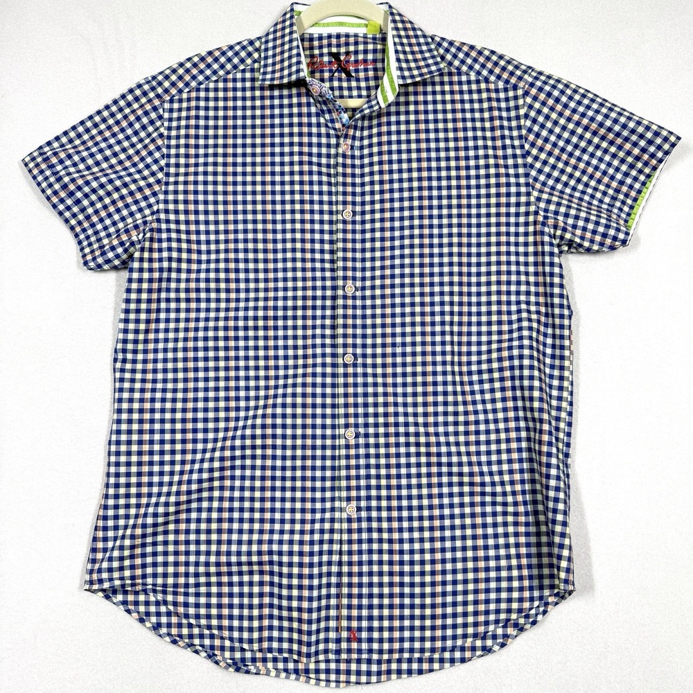Robert Graham Shirt SZ Medium Gingham Check Tailored Fit Button Up Contrast Trim